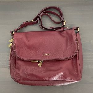 Fossil Maroon Leather Foldover Crossbody Bag